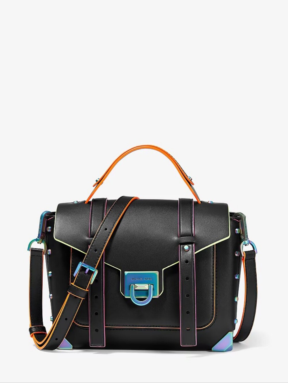 Michael Kors Manhattan Medium Contrast-Trim Leather Satchel/ Crossbody